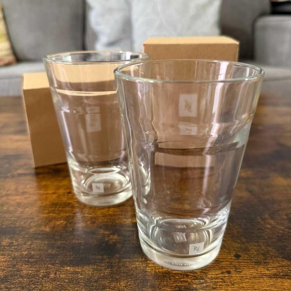 NEW NESPRESSO View Recipe Glass Mugs – Clear No Handle – Set of 2 – 12 oz